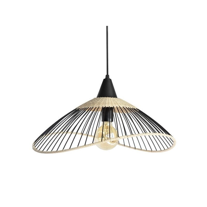 Suspension 1x e27 rotin noir / naturel SEYNAVE Kasteli D.45 cm