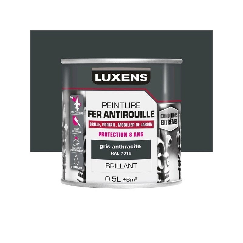 Peinture Fer Extérieur Luxens Gris Anthracite Glossy 0.5 L