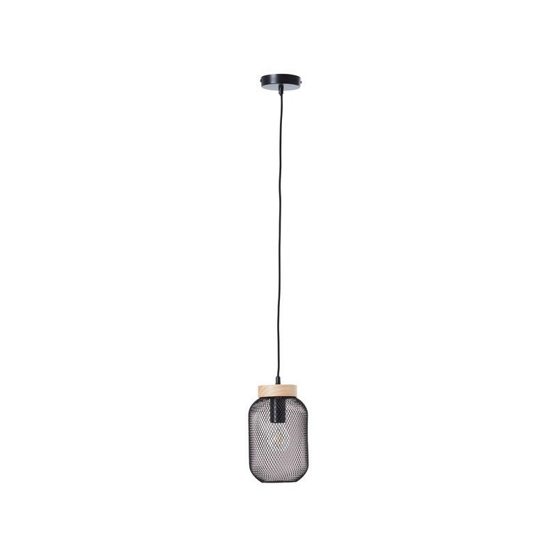 Suspension 1xE27 max 40W métal noir et bois BRILLIANT Giada D.16 cm