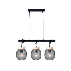 Suspension 3xE27 max 60W métal noir et bois BRILLIANT Giada