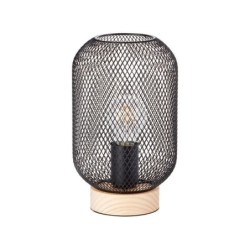 Lampe, E27 max 40W industriel métal noir / bois, BRILLIANT E27 Ht.26,5 cm Giada