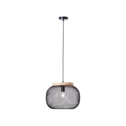 Suspension Giada E27 diam 39cm, métal noir / bois, BRILLIANT