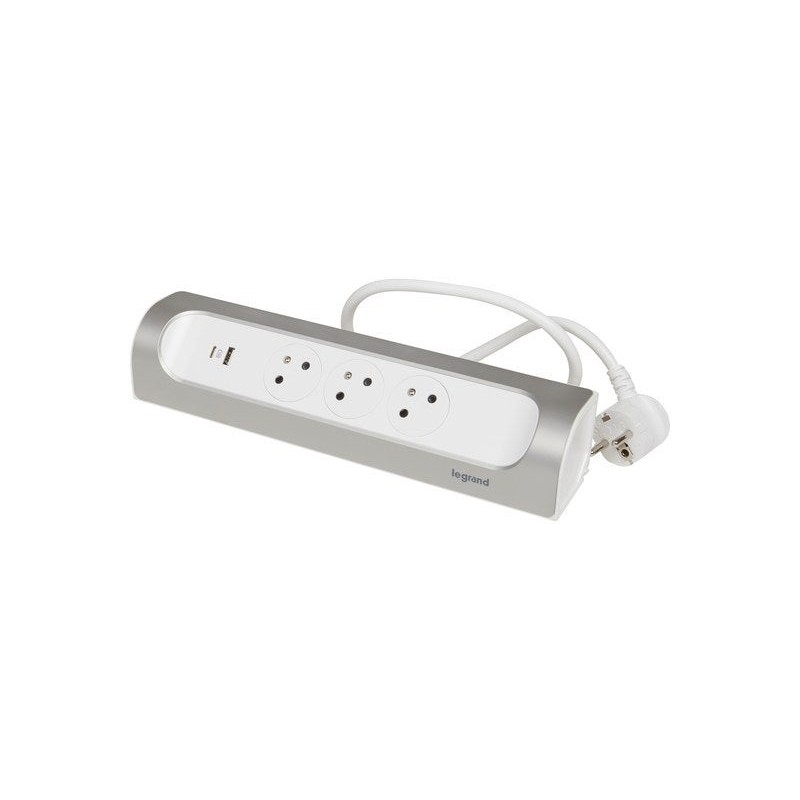 Multriprise angle 3 prises + usb alu blanc