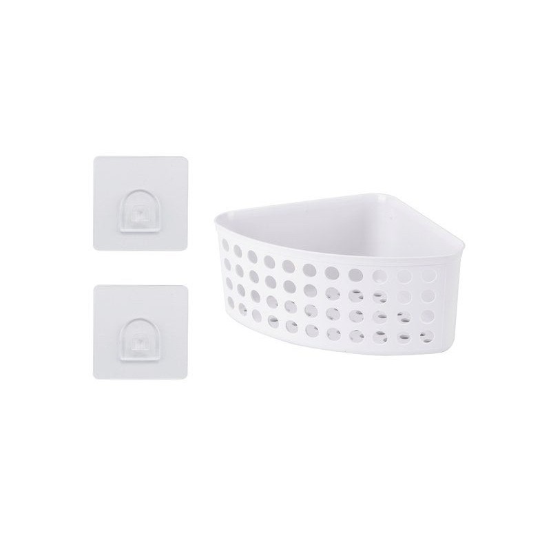 Panier de bain / douche en plastique à coller Funky angle, H.9 X l.18 X P.18 cm blanc