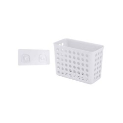 Panier de bain / douche en plastique mat à coller Funky, H.12.5 X l.17.5 X P.9 cm blanc