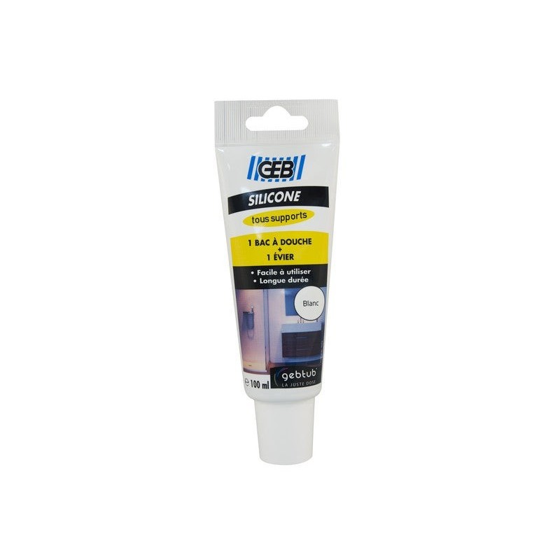 Mastic silicone joint tous supports 100 ml GEB, blanc