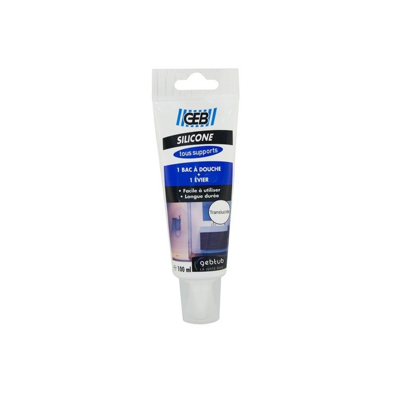 Mastic silicone joint tous supports 100 ml GEB, transparent