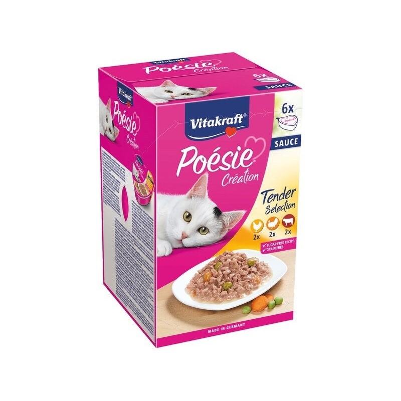 Lot de 6 pâtées pour chat VITAKRAFT Création, multipack viandes en sauce, 85 g