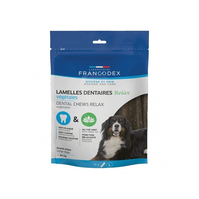 Friandise chien +30kg lamelles à mâcher anti plaque/tartre relax x15 pcs FRANCODEX