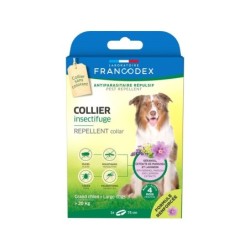 Collier insectifuge chien +20kg margosa/geraniol/lavandin 75cm  FRANCODEX