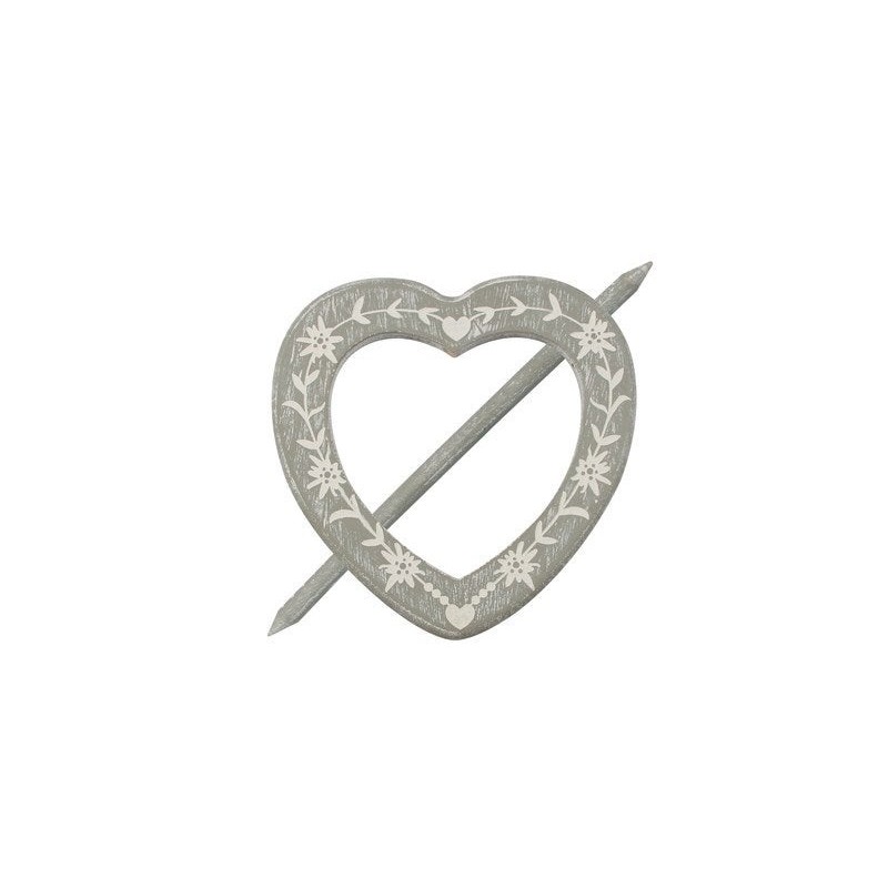 Embrasse Broche Coeur Gravé, Gris