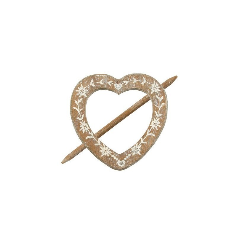 Embrasse Broche Coeur Gravé, Beige