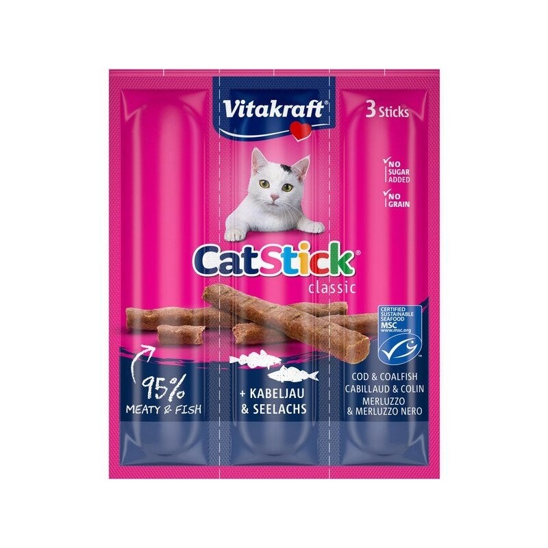 Lot de 3 friandises pour chat VITAKRAFT Stick mini colin/cabillaud