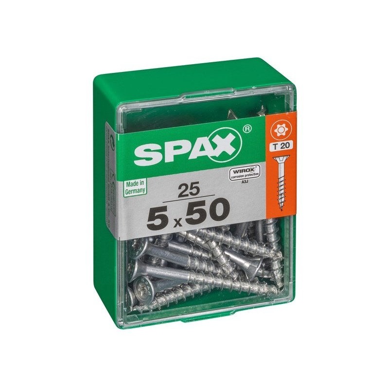 Lot De 25 Vis Acier Tête Autofraisée Plate Spax, Diam.5 Mm X L.50 Mm