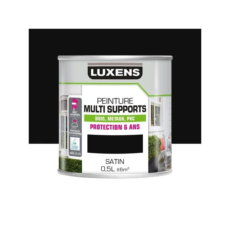 Peinture multimatériaux Extérieur Luxens Noir Satiné 0.5 L