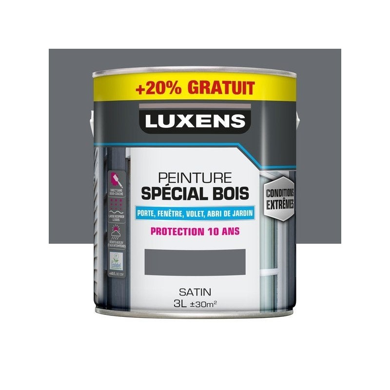 Peinture bois intérieur extérieur LUXENS granit 2 satiné 3 L