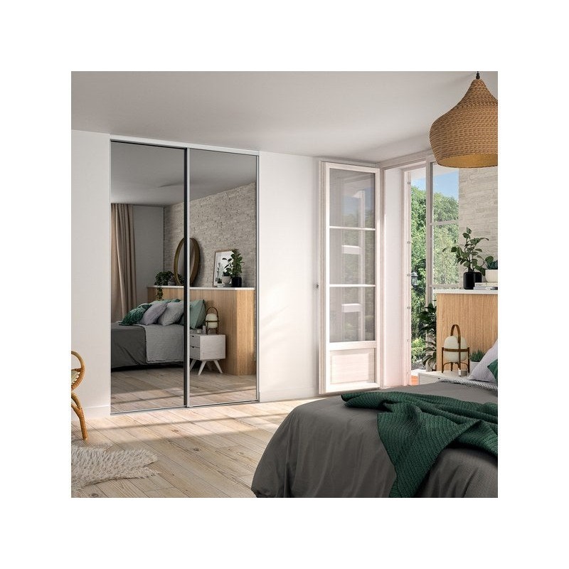 Porte de placard coulissant Reflect blanc miroir argent l.66.2xH.250cm