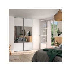 Porte de placard coulissant Snow effet frêne blanc/miroir l.66.2xH.250cm