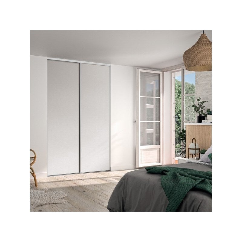 Porte de placard coulissant Snow effet frêne blanc/miroir l.96.2xH.250cm