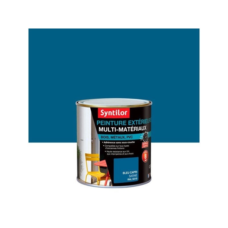 Peinture multimatériaux Extérieur Syntilor Bleu Capri Satiné 0.5 L