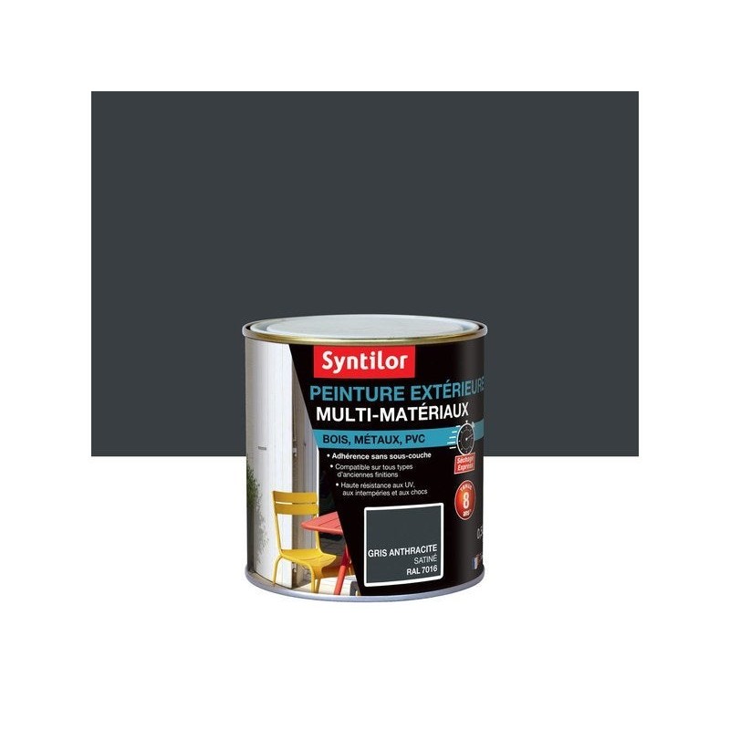 Peinture multimatériaux Extérieur Syntilor Gris Anthracite Satiné 0.5 L