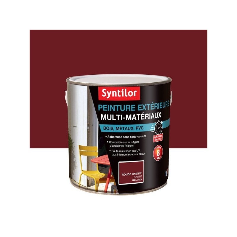 Peinture multimatériaux Extérieur Syntilor Rouge Basque Satiné 2 L