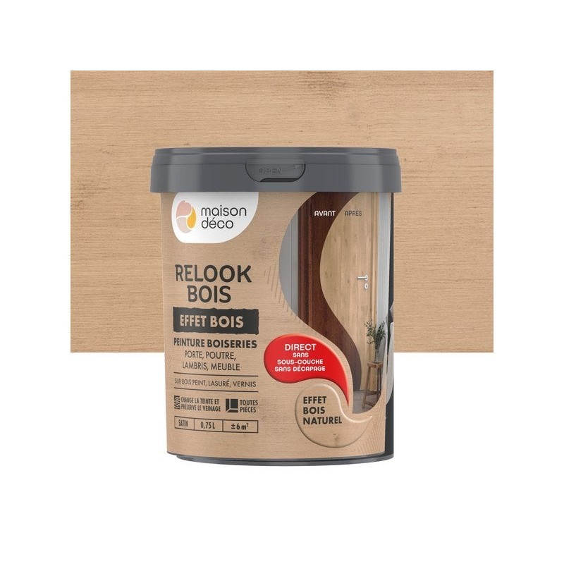 Lasure Intérieure Poutre Et Lambris Relook Bois Maison Deco, 0.75L, Bois Naturel