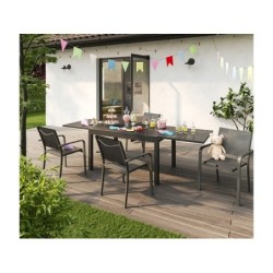 Table de jardin rectangulaire LISBON extensible de coloris gris anthracite - 10 personnes