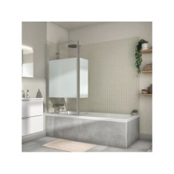 Pare-baignoire pivotant sérigraphié chromé, H.140 x l.115 cm ESSENTIAL