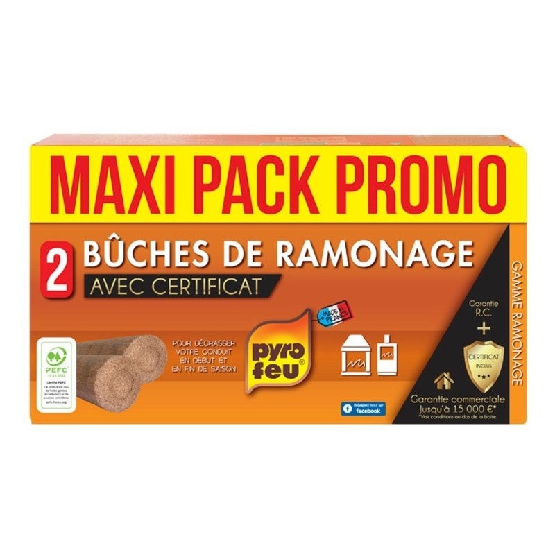 Lot de 2 bûches de ramonage 1100g + certif