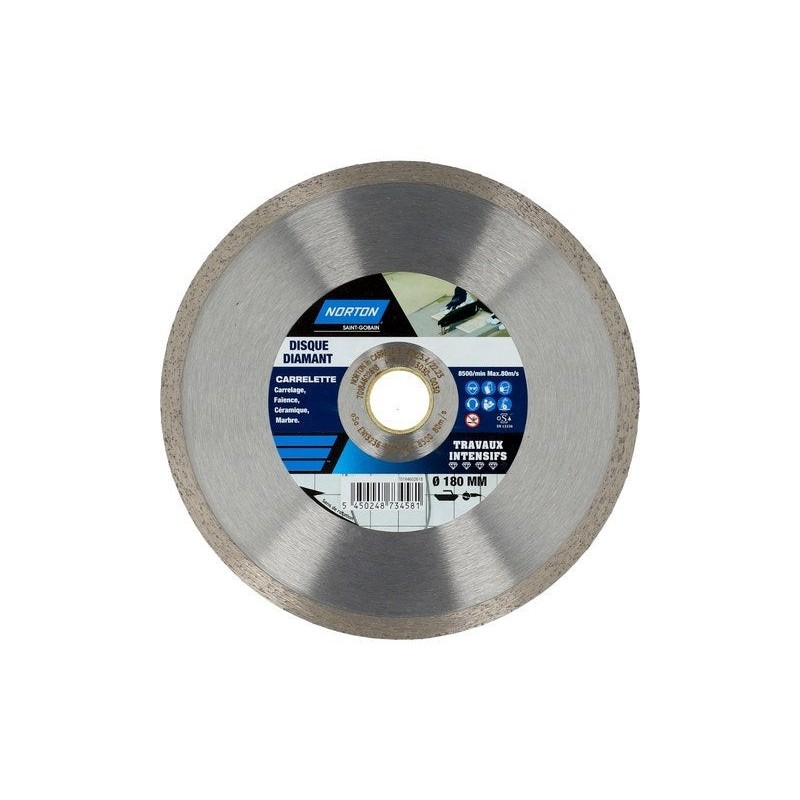 Disque Diamant Intensif Plein Pour Carrelage Norton, Diam.180 Mm