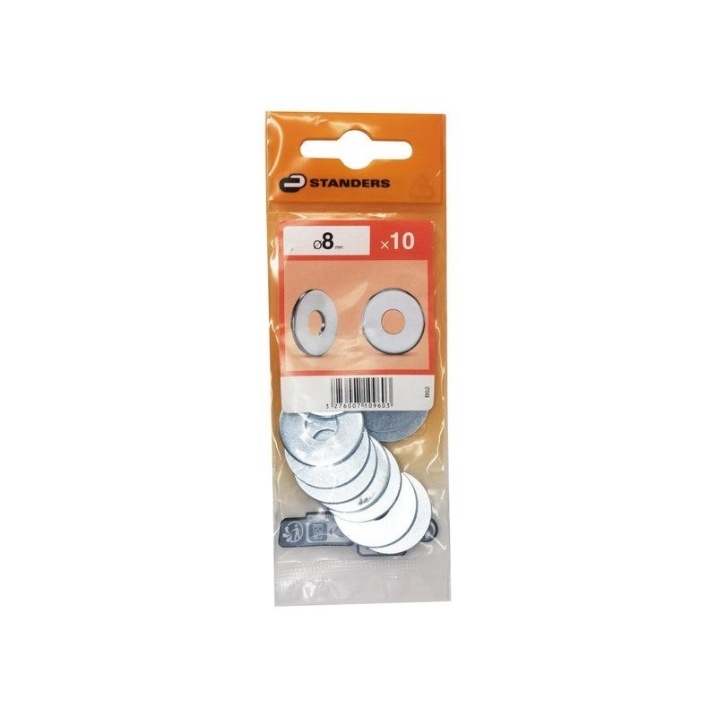 Lot de 10 rondelles en acier carbone zingué, STANDERS, diam. 8.4 mm