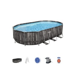 Piscine hors-sol POWERSTEEL BESTWAY, L.6,1 m x l.3,66 m x H. 1,22 m, ovale