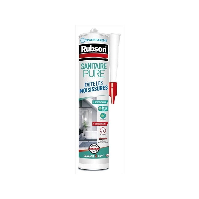 Mastic silicone sanitaire pure transparent RUBSON anti moisissur cartouche 280 ml