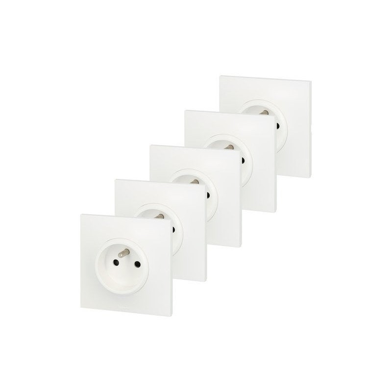 Lot De 5 Prises Avec Terre Neptune, Blanc, Legrand