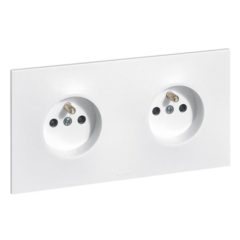 Double Prise Avec Terre Horizontal Neptune, Blanc, Legrand