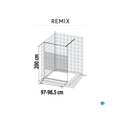 Paroi de douche à l'italienne, paroi fixe murale, verre sérigraphié, L.97 cm Remix