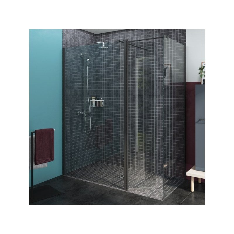 Paroi de douche à l'italienne, verre transparent, L. 120 cm, Ep. 8 mm, noir, Remix