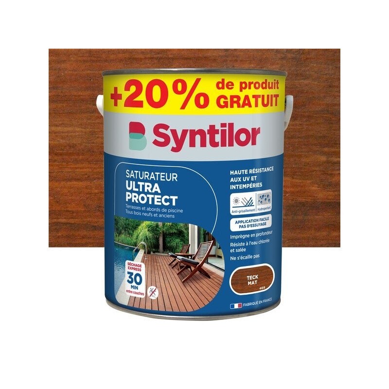 Saturateur Ultra protect SYNTILOR, teck, mat 5L+20% gratuit