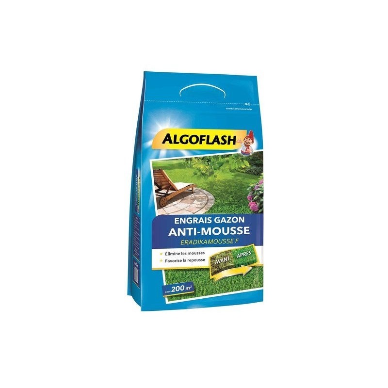 Engrais gazon antimousse ALGOFLASH 6kg 200 m²