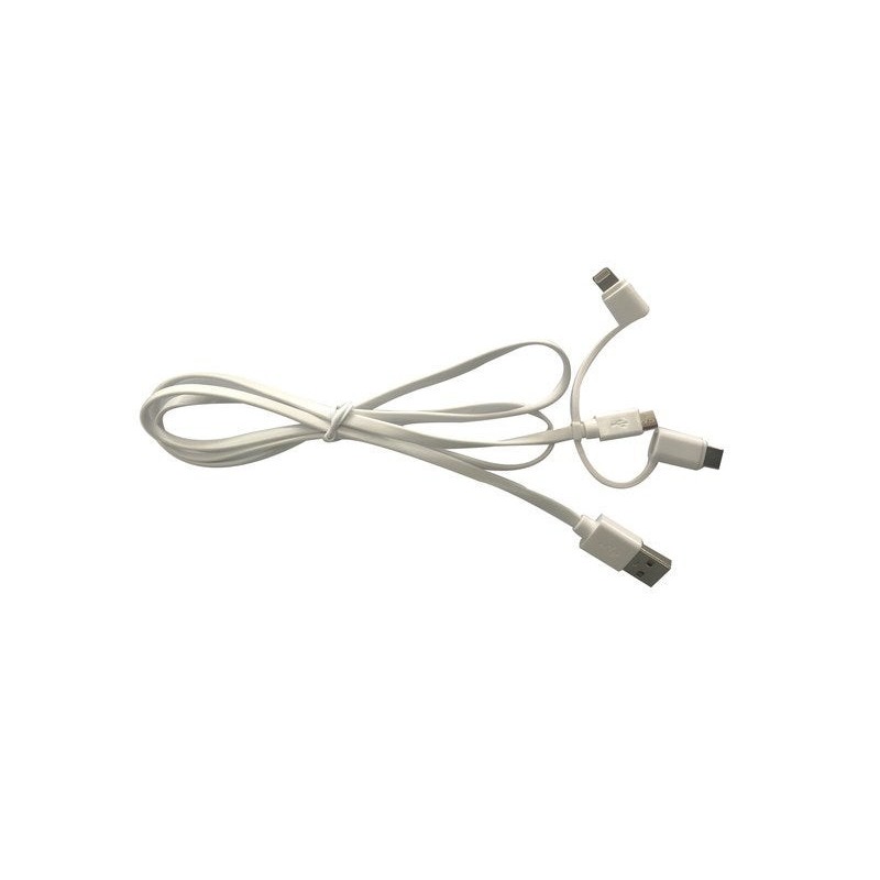 Câble 3 En 1 Lightning Iphone Micro Usb Et Usb Type C, 1 M Blanc Evology