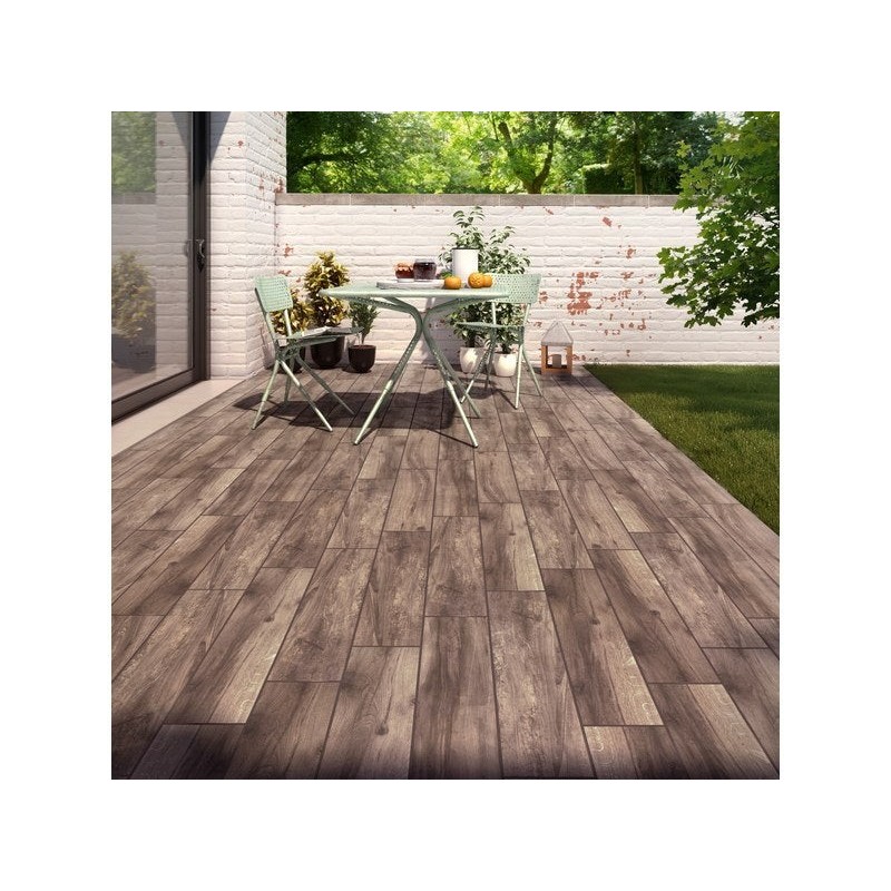 Carrelage Sol Extérieur Forte Effet Bois Brun Cendré Elbe L.15 X L.61 Cm