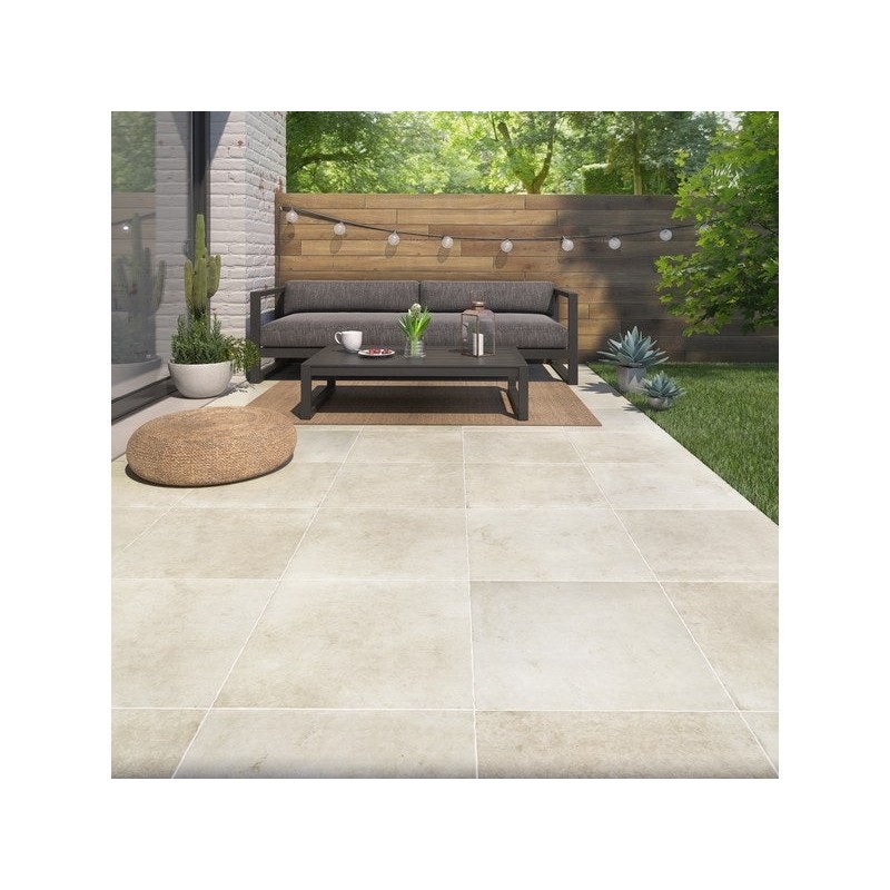 Carrelage Sol Extérieur Forte Effet Pierre Beige Monastère L.50 X L.50 Cm