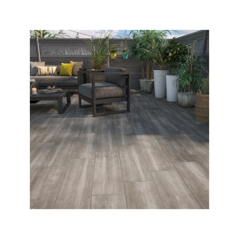 Carrelage sol extérieur effet bois taupe Apero l.20 x L.60.4 cm 