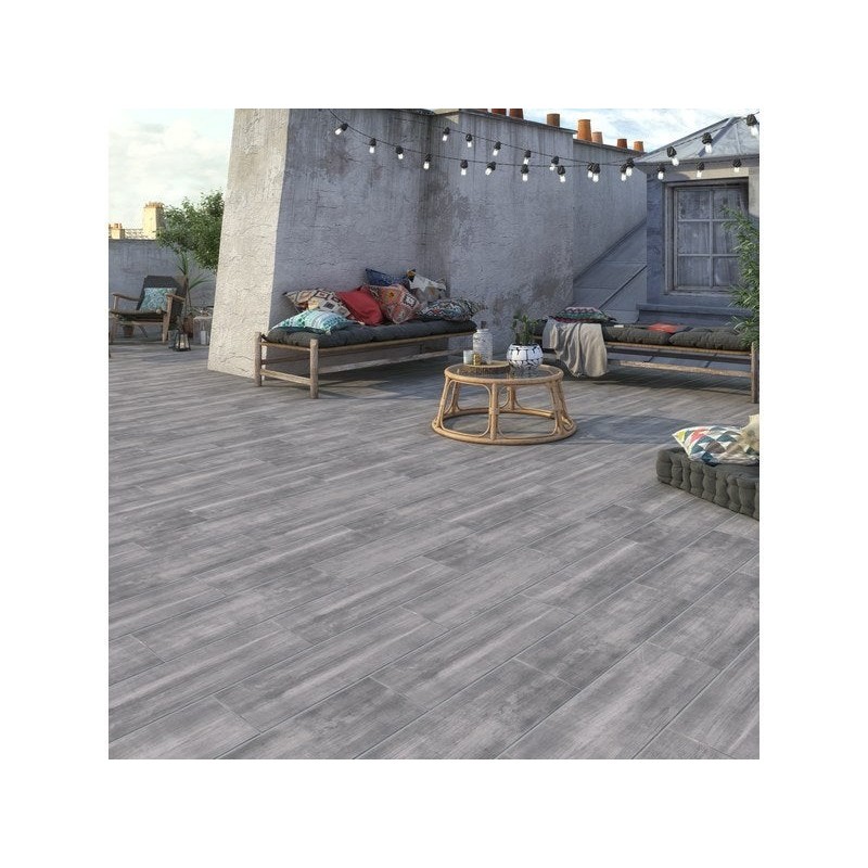 Carrelage Sol Extérieur Forte Effet Bois Gris Apero L.20 X L.60.4 Cm