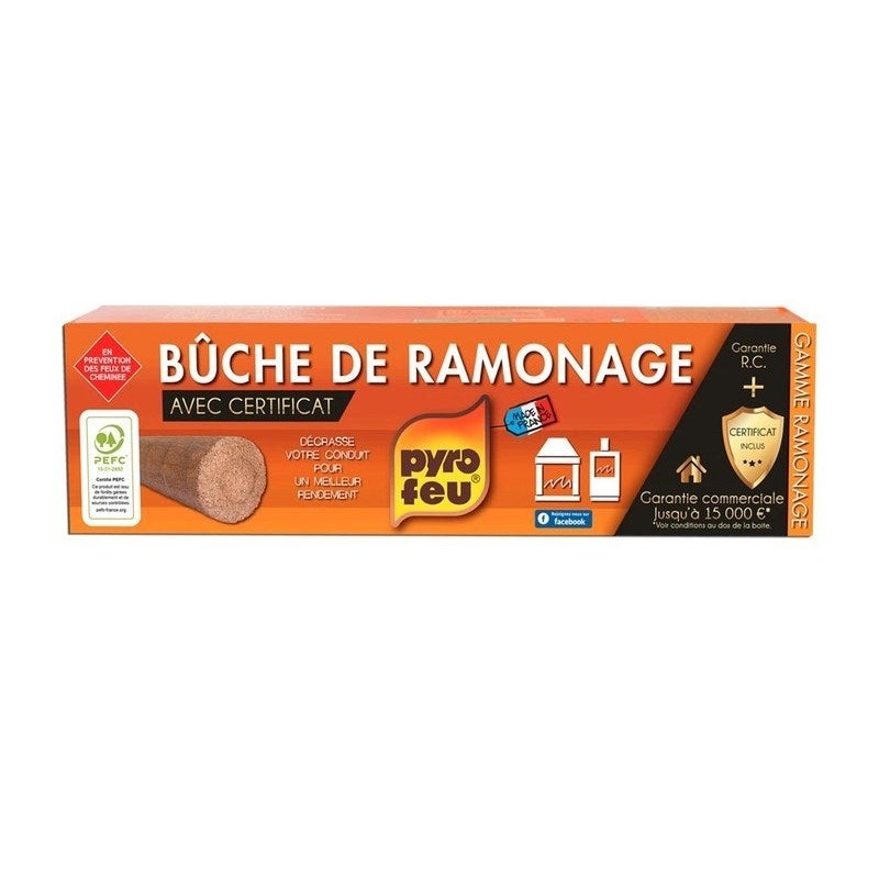 Bûche de ramonage avec garantie R.C et certificat, PYROFEU