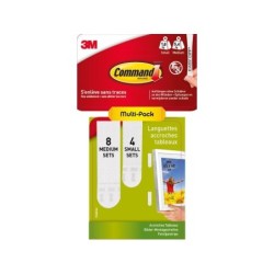 Multi-Pack Languettes De Fixation Tableaux Command - 8S + 16M, Blanc