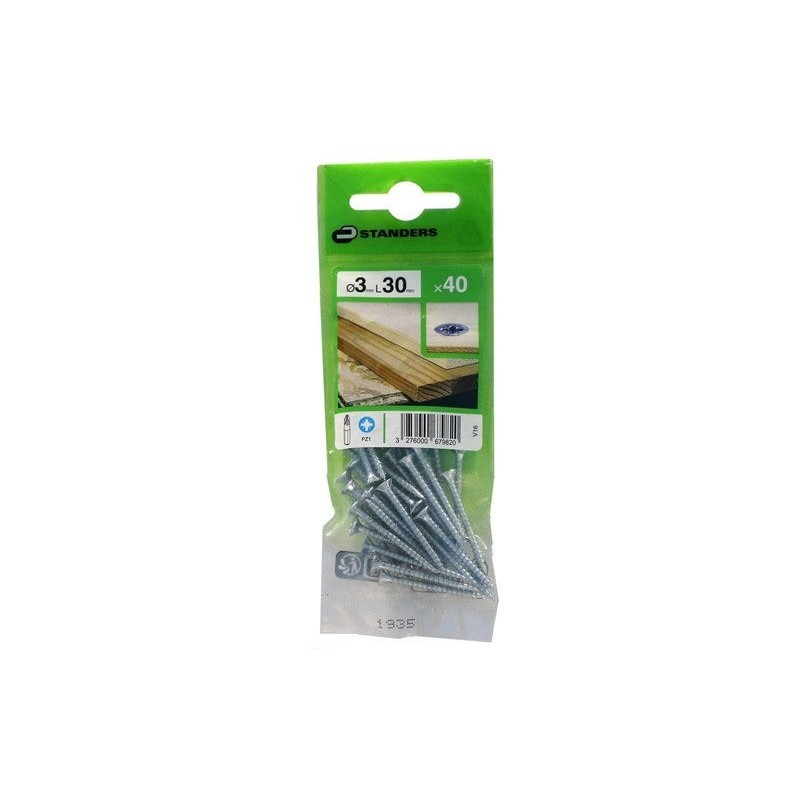 Lot De 40 Vis Acier Tête Fraisée Standers, Diam.3 Mm X L.30 Mm