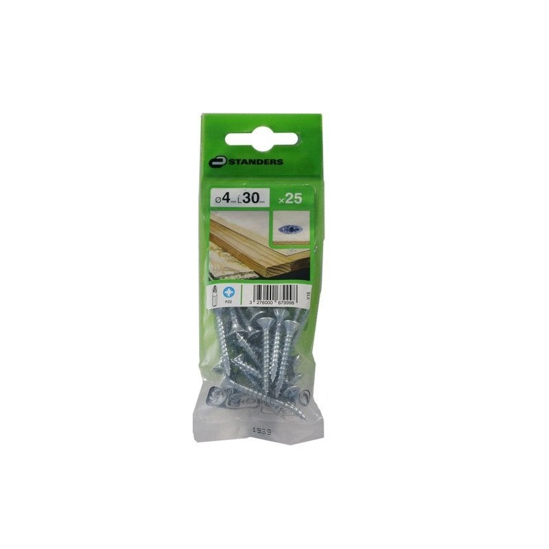 Lot De 25 Vis Acier Tête Fraisée Standers, Diam.4 Mm X L.30 Mm