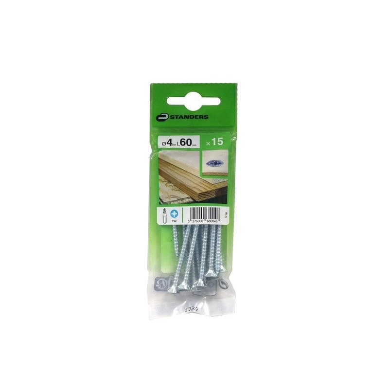 Lot De 15 Vis Acier Tête Fraisée Standers, Diam.4 Mm X L.60 Mm